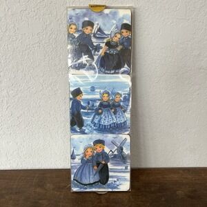 6 Dutch Scenes Blue Boy‎ and Girl Cork board Back Drink Coasters Barware Decor